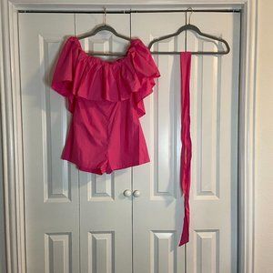 Hot pink off the shoulder romper